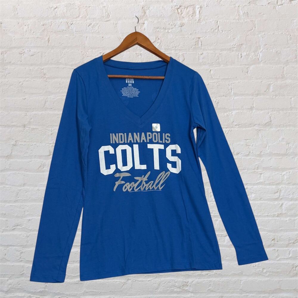 Indianapolis Colts NFL Long Sleeve V Neck T Shirt Blue Women‎ M 100% Cotton NWOT